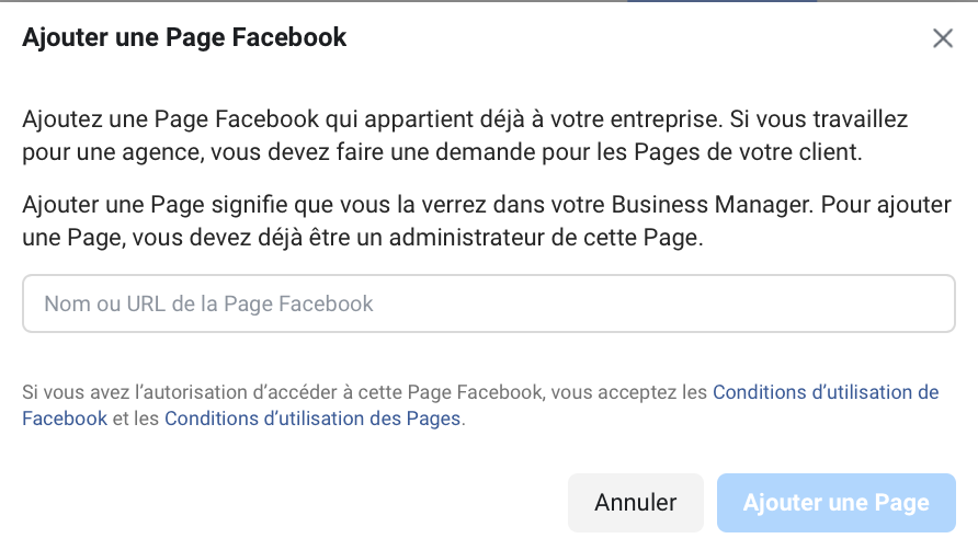 ajout page Facebook - creation compte business manager