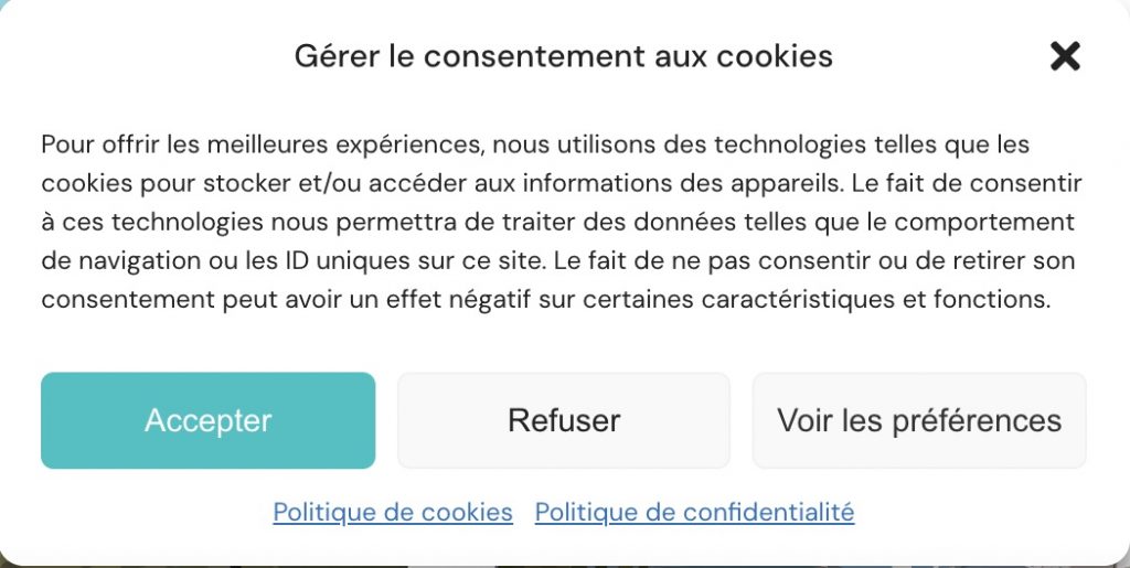 exemple barre de cookies site internet